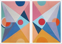 Parted Future Mirage, Geometric Shapes, Suprematist Diptych, Yellow, Gray & Pink