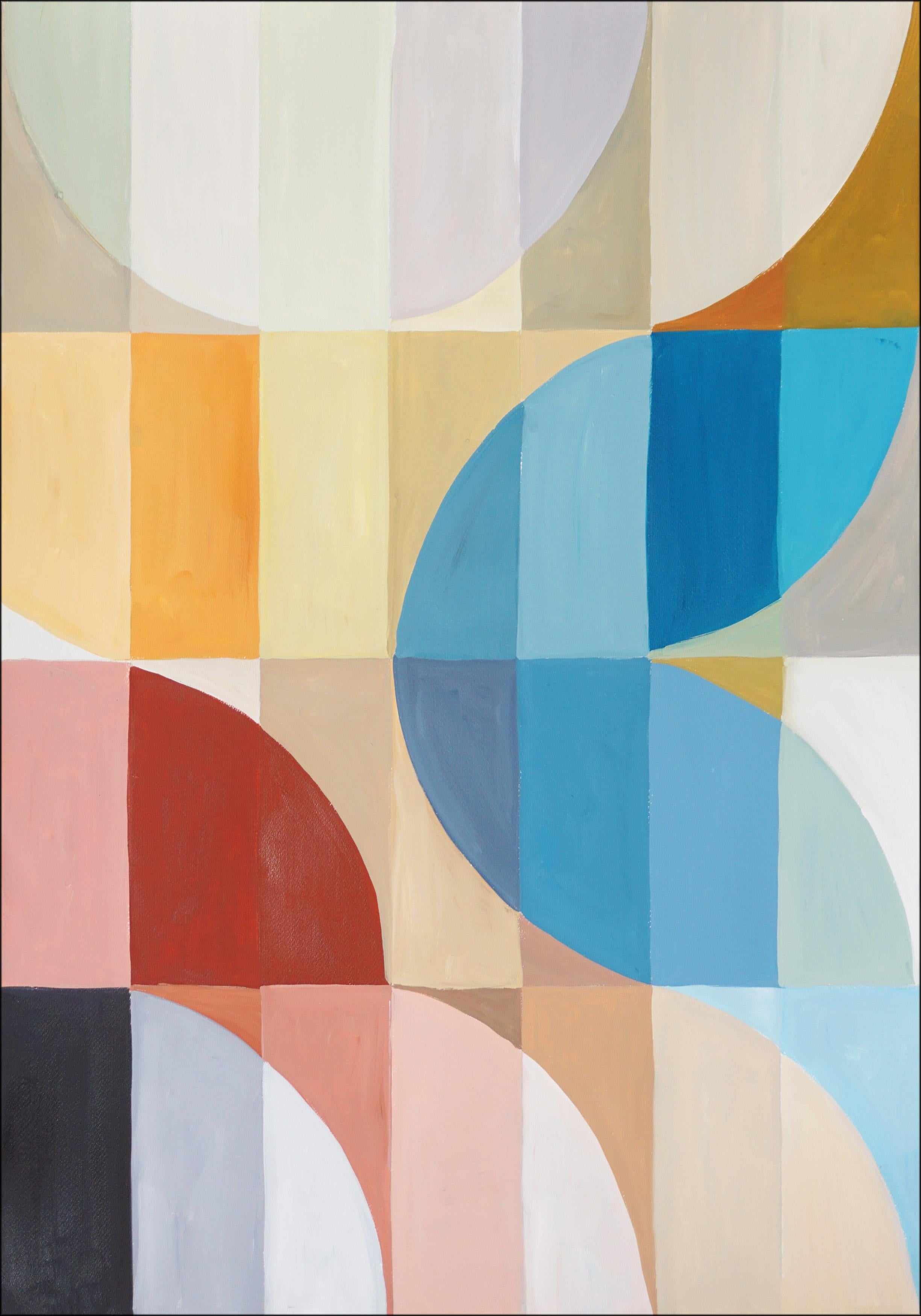 Pastel Earthy Dunes, Bauhaus Geometric Triptych Grid, Abstract Landscape, Purple 1