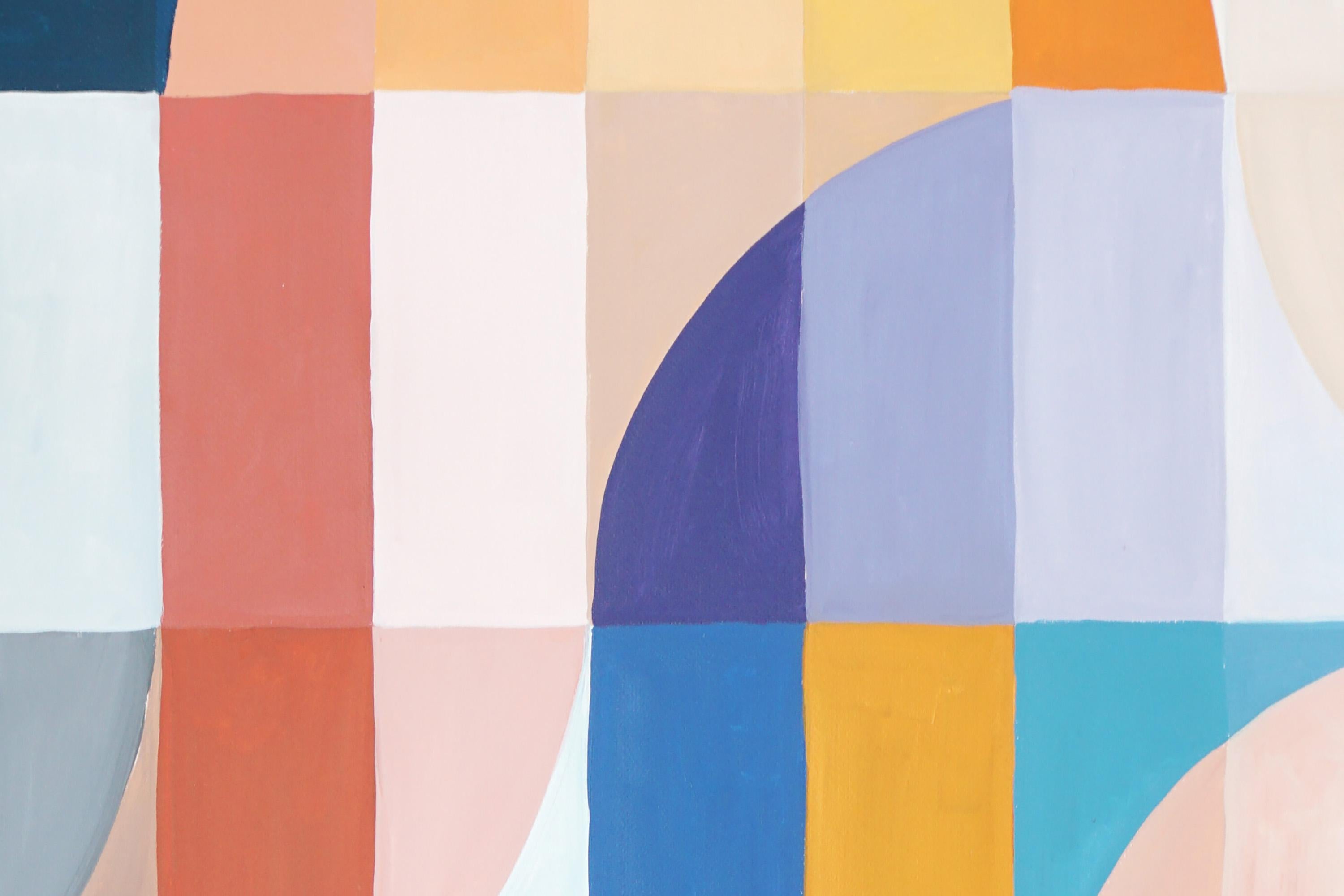 Pastel Earthy Dunes, Bauhaus Geometric Triptych Grid, Abstract Landscape, Purple 3
