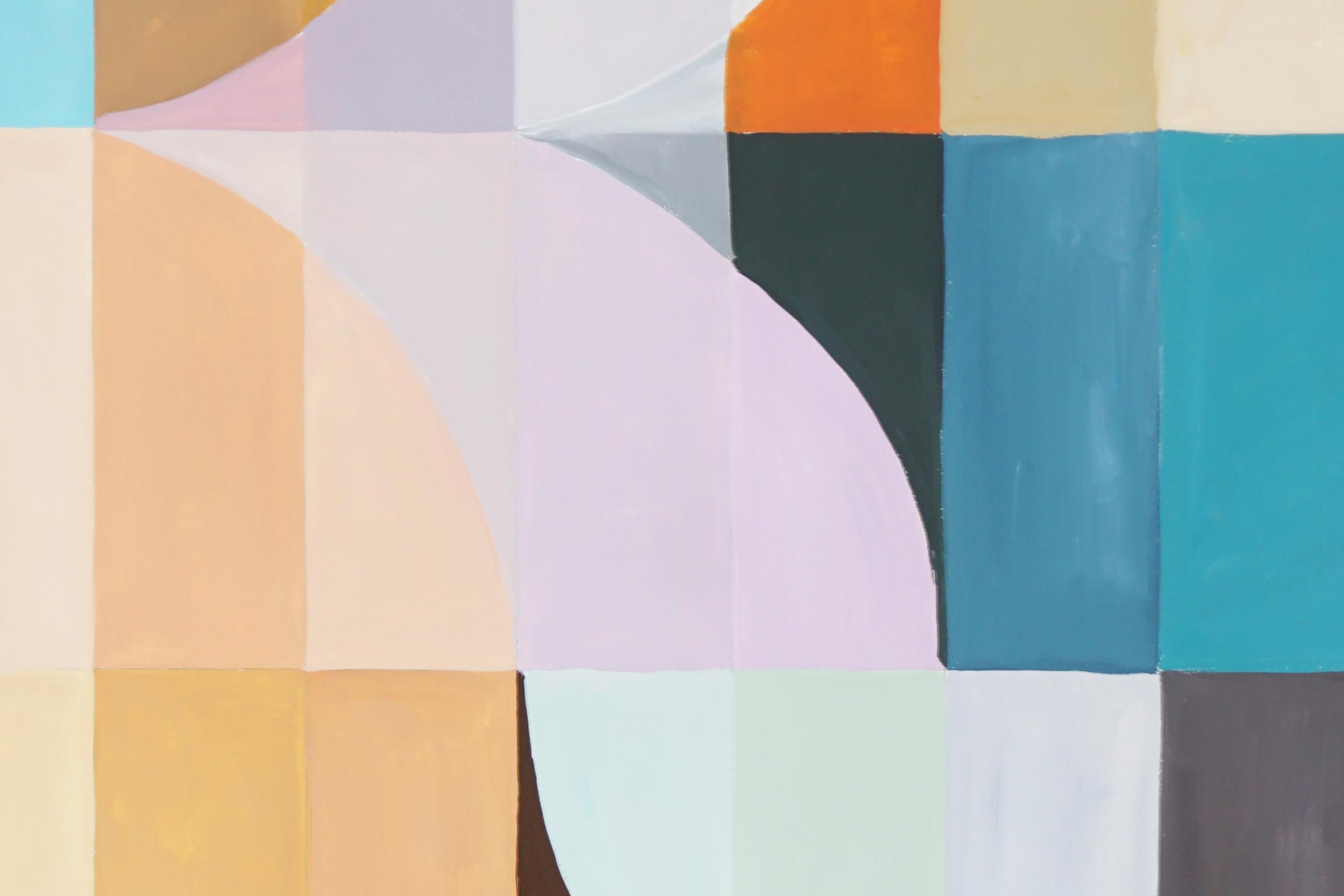 Pastel Earthy Dunes, Bauhaus Geometric Triptych Grid, Abstract Landscape, Purple 5