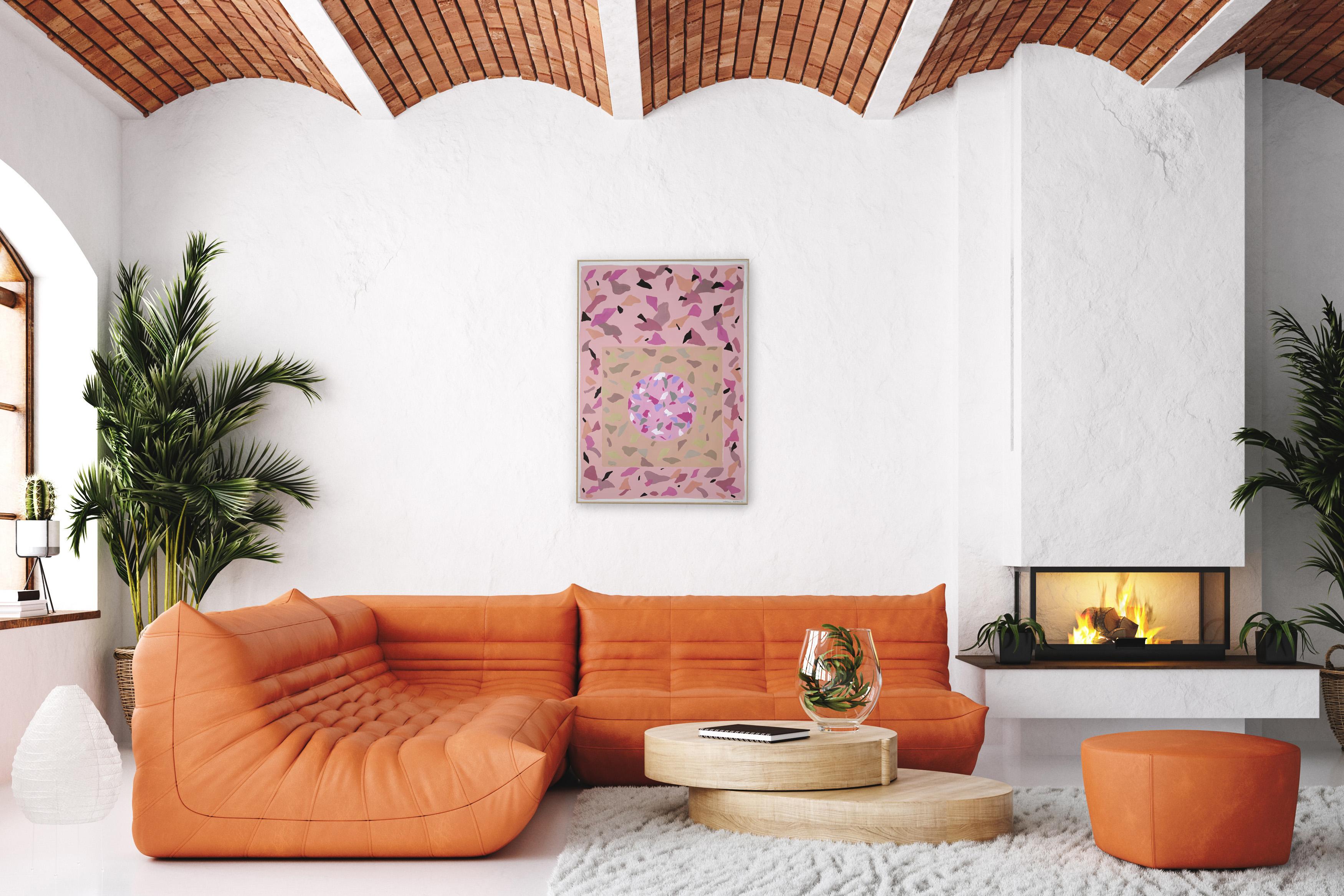 Pastel Pink Shapes, Italian Terrazzo Tiles Inspiration in Soft Warm Skin Tones  - Painting by Natalia Roman