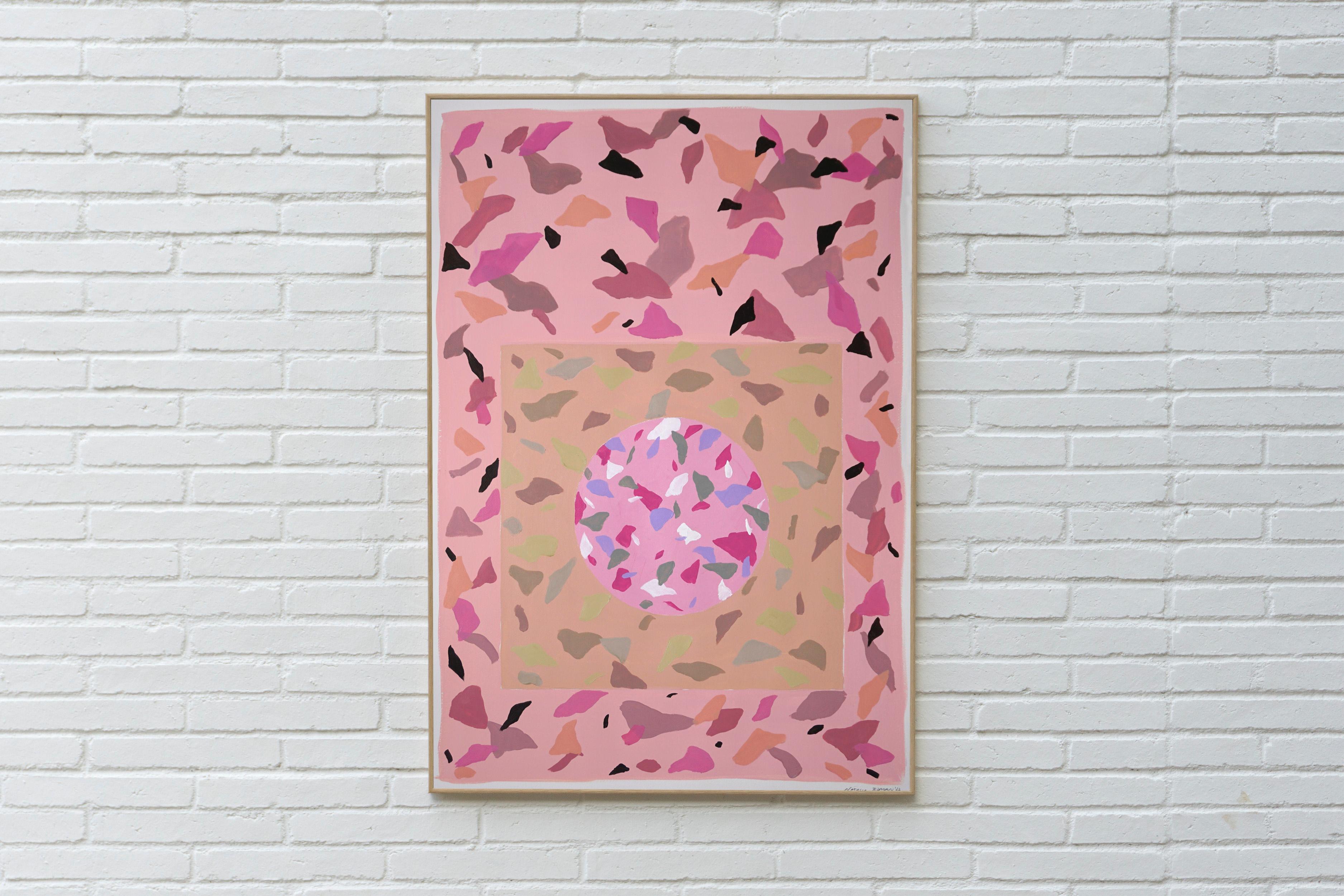 Pastellrosa Terrazzofliesen, Inspiration in weichen, warmen Hauttönen  (Geometrische Abstraktion), Painting, von Natalia Roman