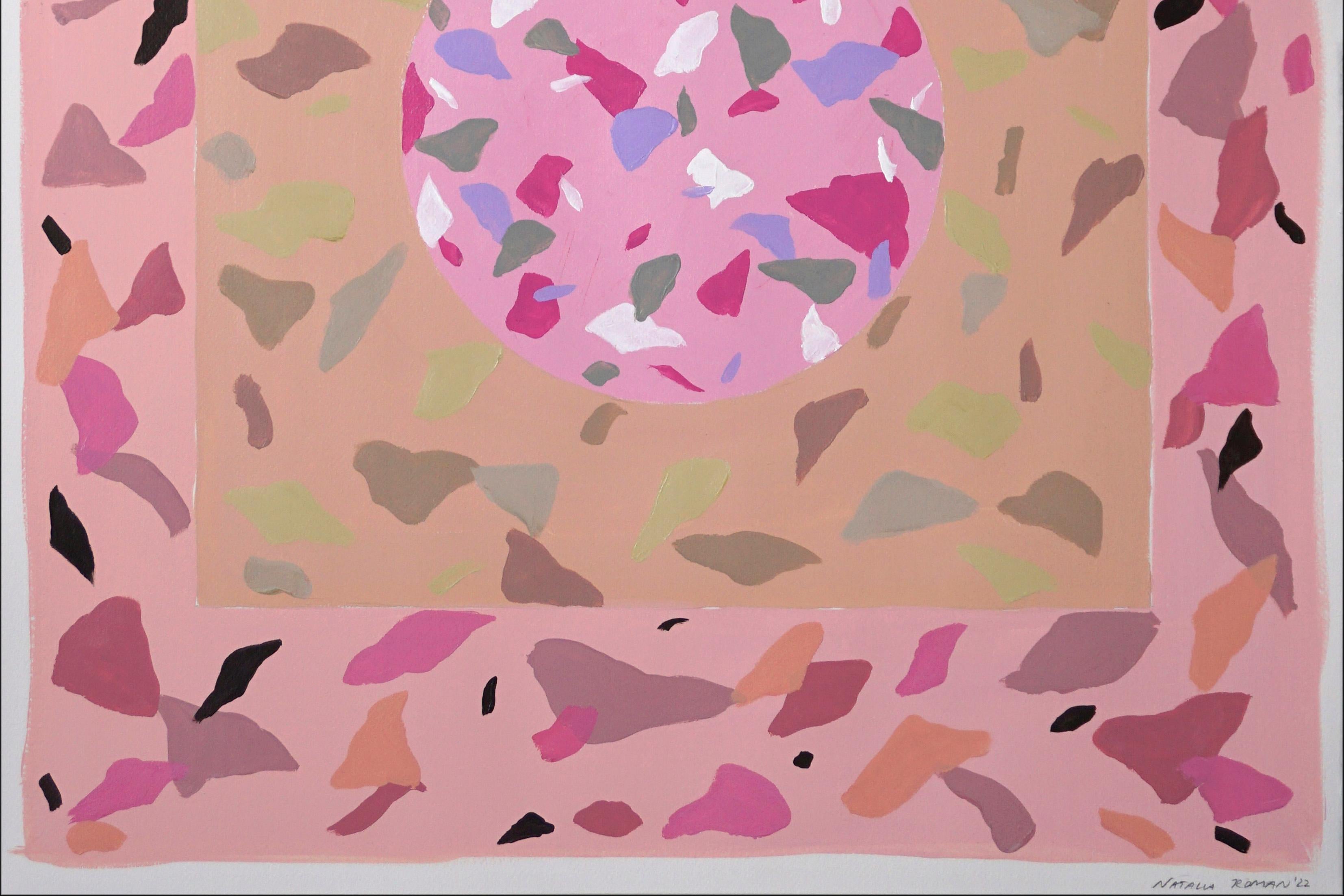 Pastellrosa Terrazzofliesen, Inspiration in weichen, warmen Hauttönen  (Braun), Abstract Painting, von Natalia Roman