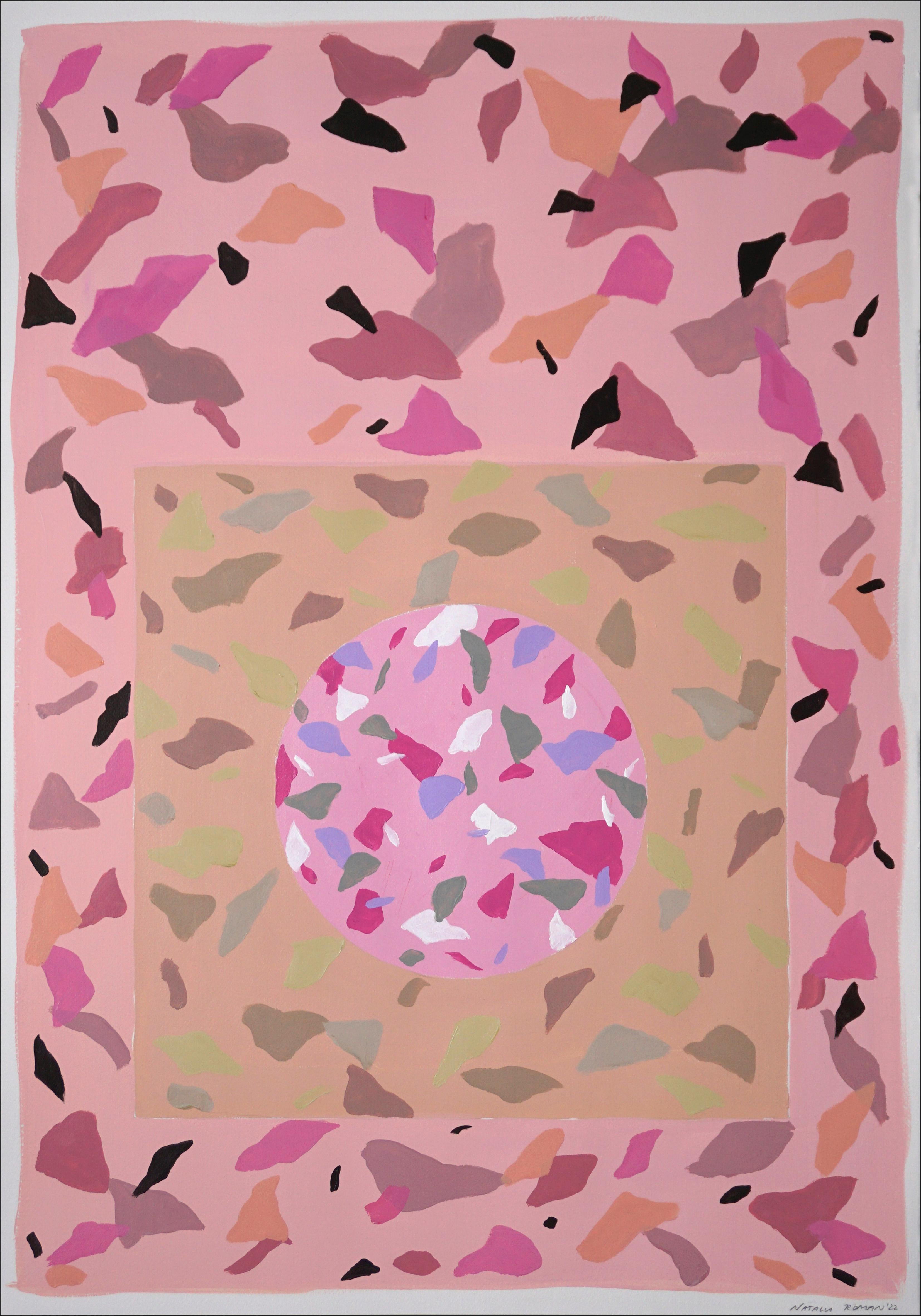 Natalia Roman Abstract Painting - Pastel Pink Shapes, Italian Terrazzo Tiles Inspiration in Soft Warm Skin Tones 