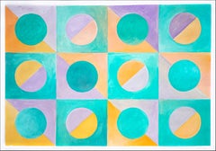 Pastel Tile Field, Turquoise & Yellow Patterns, Mauve Accents Geometry on Paper