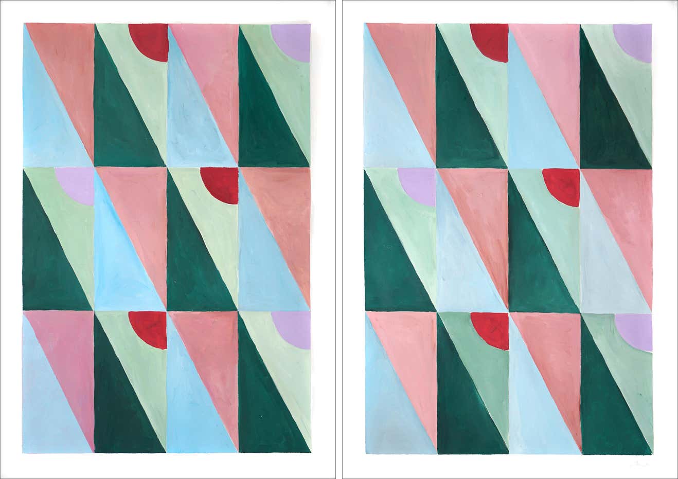 Natalia Roman - Pastel Tiles Combo Grid, Triangle Tiles Pattern Diptych ...