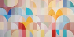 Pastel Tones Bauhaus Arches, Geometric Architecture Patterns in Yellow on Canvas