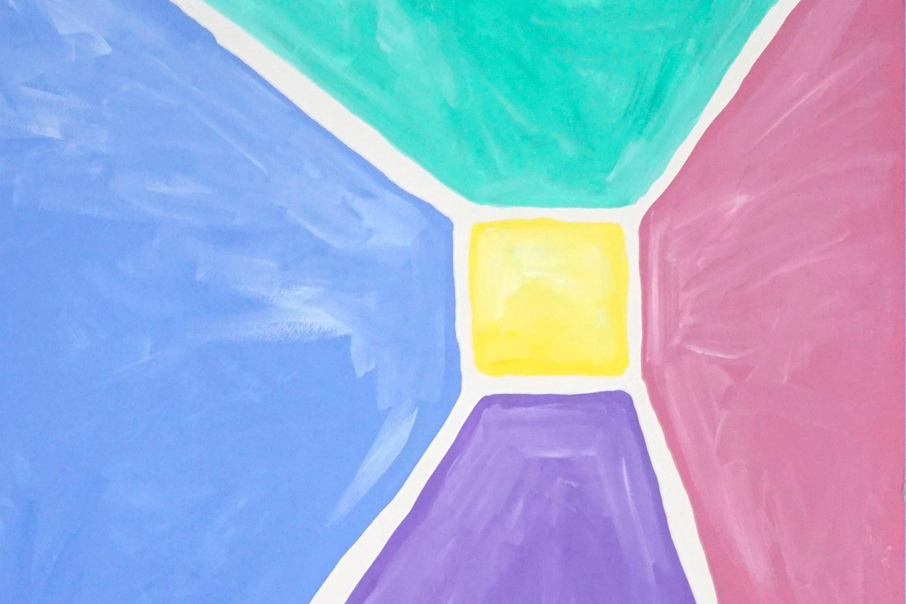 Diptyque pyramidal aux tons pastel, peinture acrylique sur papier, géométrique abstraite  en vente 2