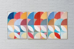 Perpetual Transitions, Original Painting Triptych, Chromatic Bauhaus Geometry