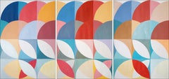 Perpetual Transitions, Original Painting Triptych, Chromatic Bauhaus Geometry