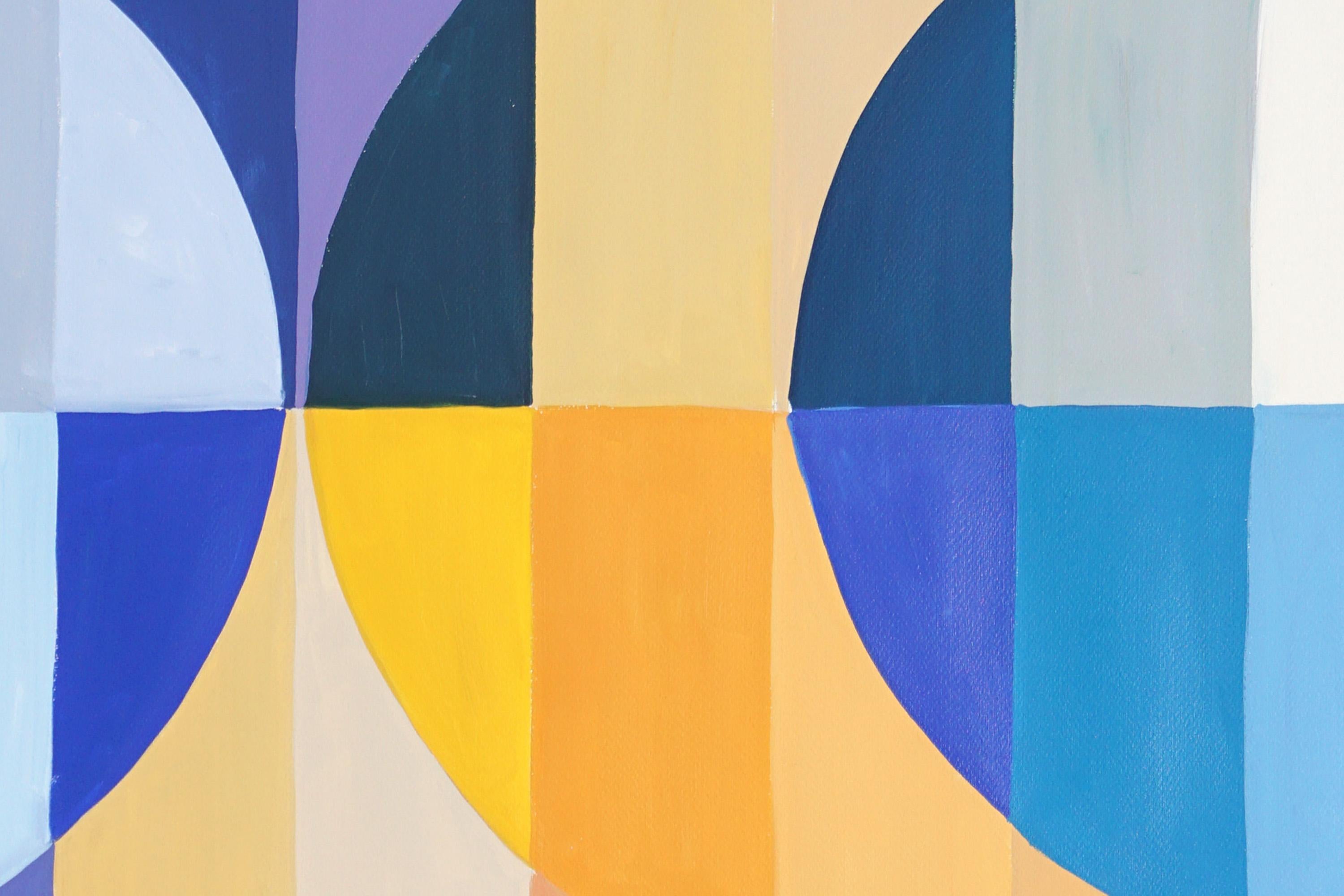 Fases de la Luna, Pintura abstracta geométrica en cuadrícula de tonos primarios, Papel 2