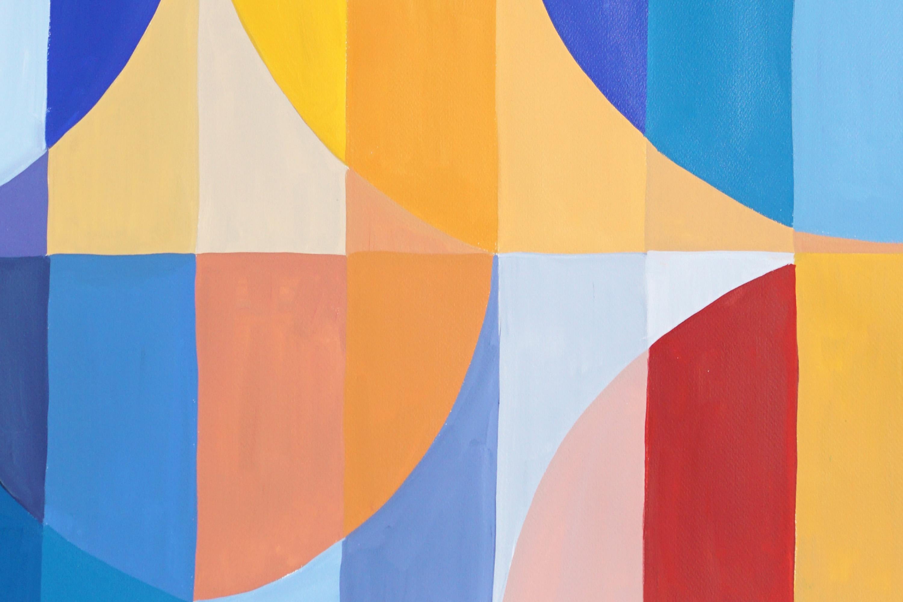 Fases de la Luna, Pintura abstracta geométrica en cuadrícula de tonos primarios, Papel 3