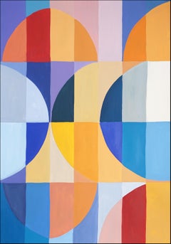 Fases de la Luna, Pintura abstracta geométrica en cuadrícula de tonos primarios, Papel