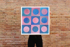 Dama rosa e blu, motivi geometrici quadrati Art Deco, carta acquerello