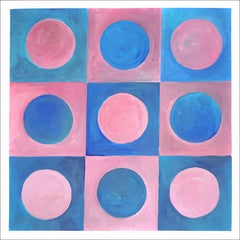 Pink and Blue Checkers, Art Deco Squared Geometric Patterns, Watercolor Paper