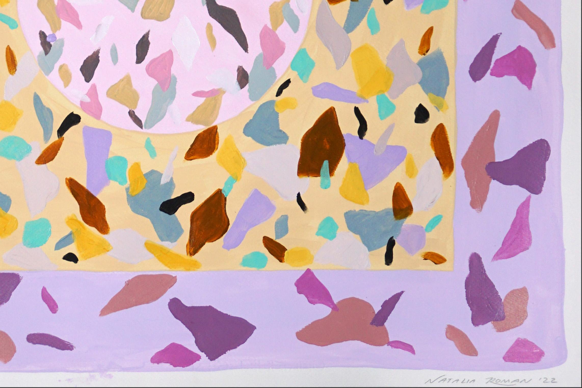 Diese Serie handbemalter Acrylgemälde von Natalia Roman ist von den Farben und Texturen der italienischen Terrazzo-Fliesenmalerei inspiriert. Die entstandenen Muster kombinieren eine Vielzahl lebendiger Farben im Vordergrund mit subtilen