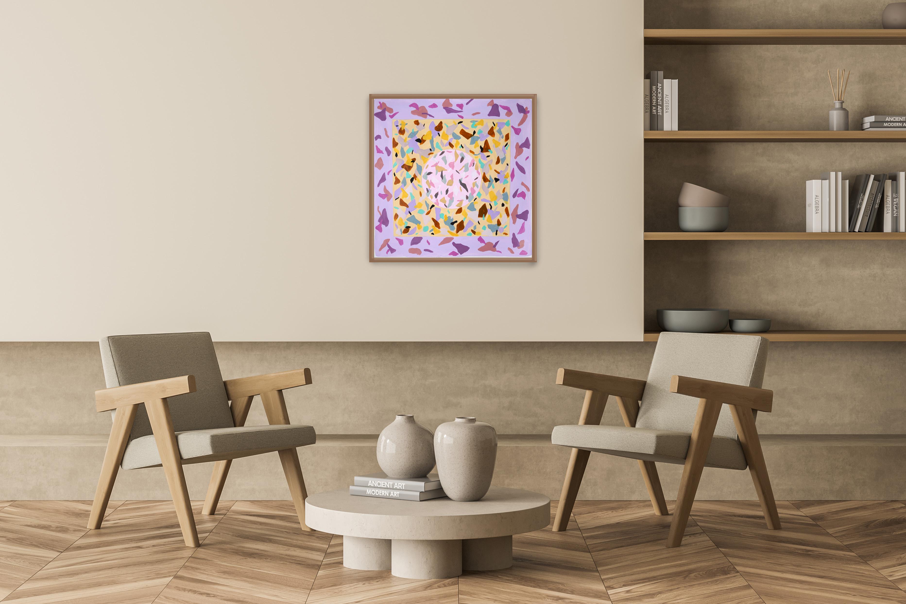 Arquitectura Rosa, Composición Geométrica en Tonos Pastel, Pintura Cuadrada sobre Papel en venta 2