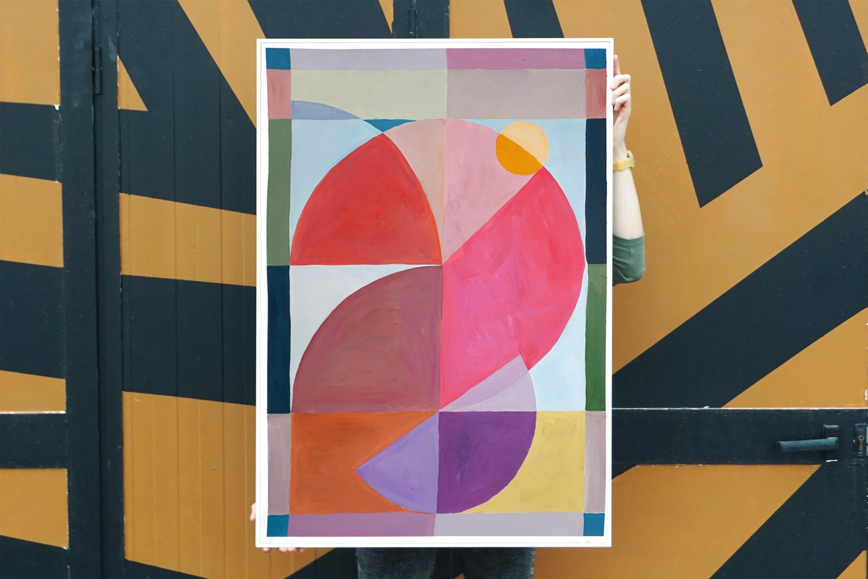 Pink Bird Window View, Abstract Flamingo, Geometric Shapes, Orange Red Vertical 1