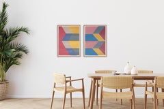 Pink Geometric Altar Diptych, Surreal Landscape, Modern Monument Architecture
