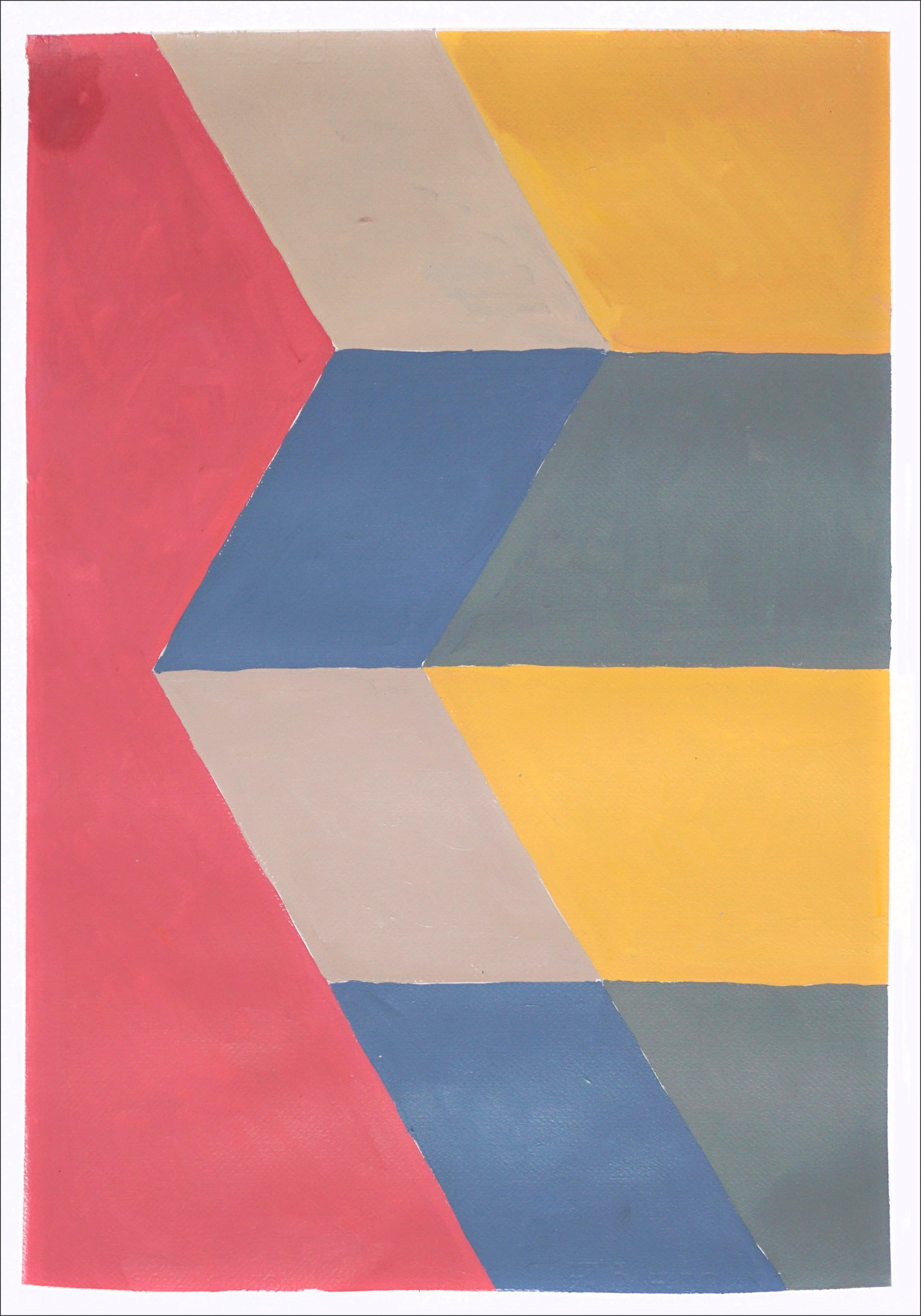 Rosa Geometrisches Altar-Diptychon, Surreale Landschaft, Moderne Monumentalarchitektur (Geometrische Abstraktion), Painting, von Natalia Roman