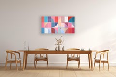 Pink Visual Tempo, Bauhaus Painting, Geometric Grid, Horizontal Arches Sequence
