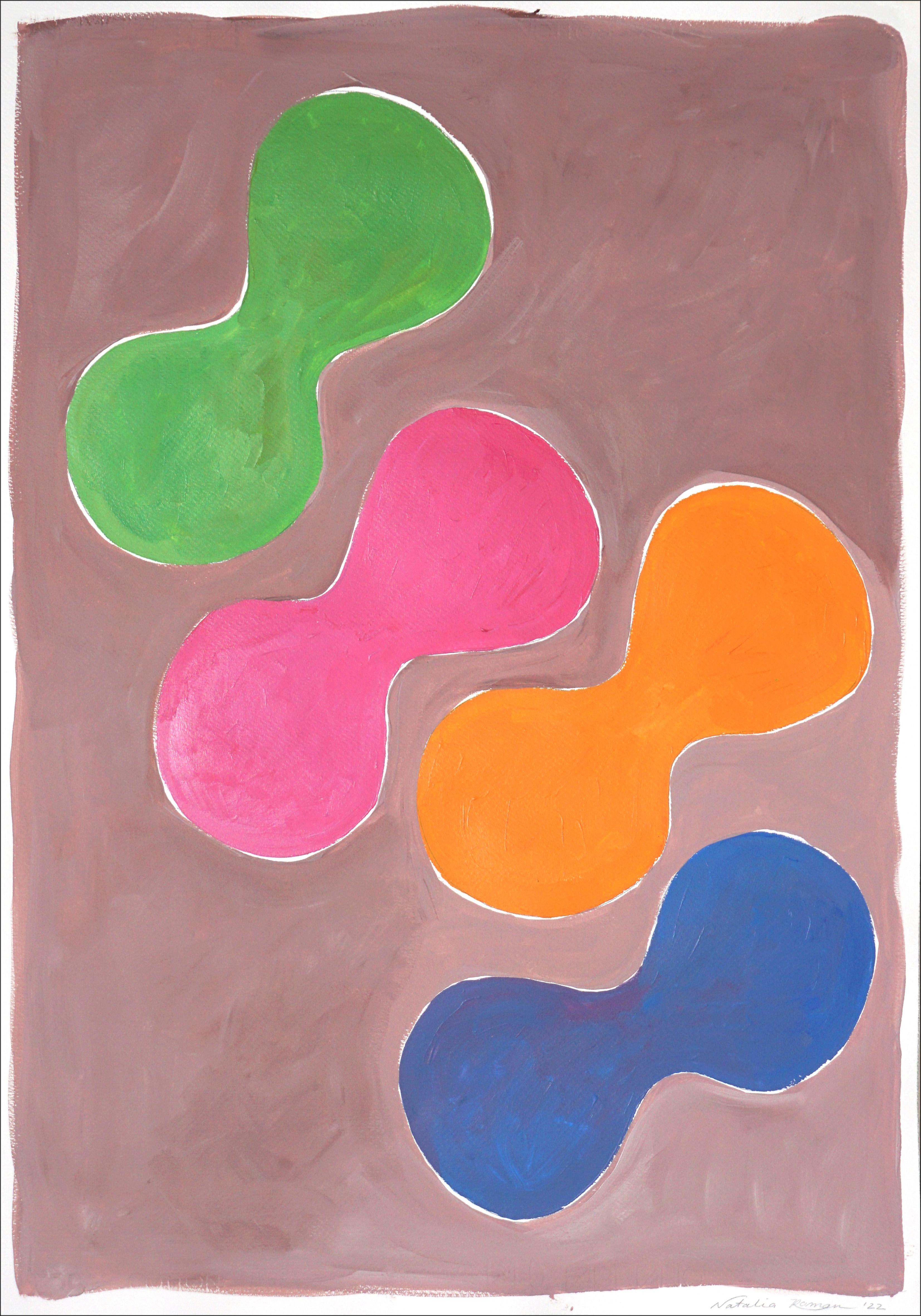 Pools of Colors I, Abstract Sixties Shapes in Green, Pink and Yellow, Organic