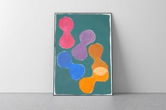 Pools of Colors I, Abstract Sixties Shapes on Turquoise, Vintage Pool Style 2022
