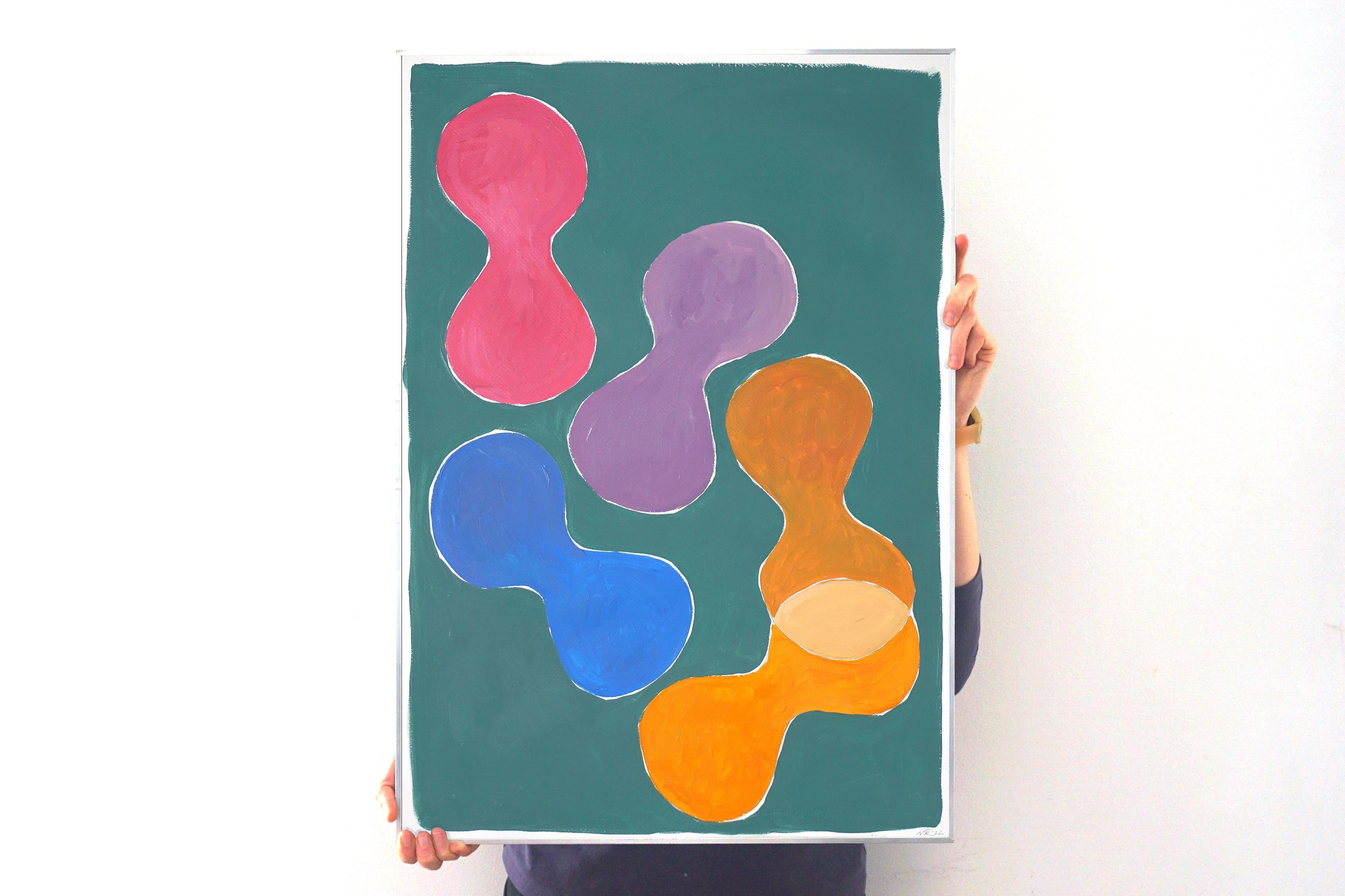 Pools of Colors I, Abstrakte Sixties-Formen auf Türkis, Vintage-Pool-Stil 2022 (Blau), Figurative Painting, von Natalia Roman