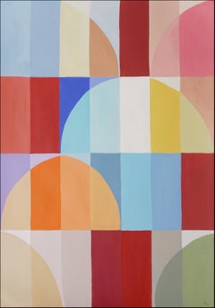 Poppies & Wildflowers, Geometric Prairie Landscape, Red, Orange Vivid Tones