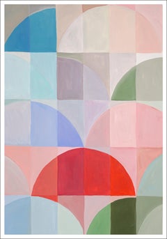 Poppy Flower Blooming, Bauhaus Abstract Geometric Pattern, Light Tones Hue, Red