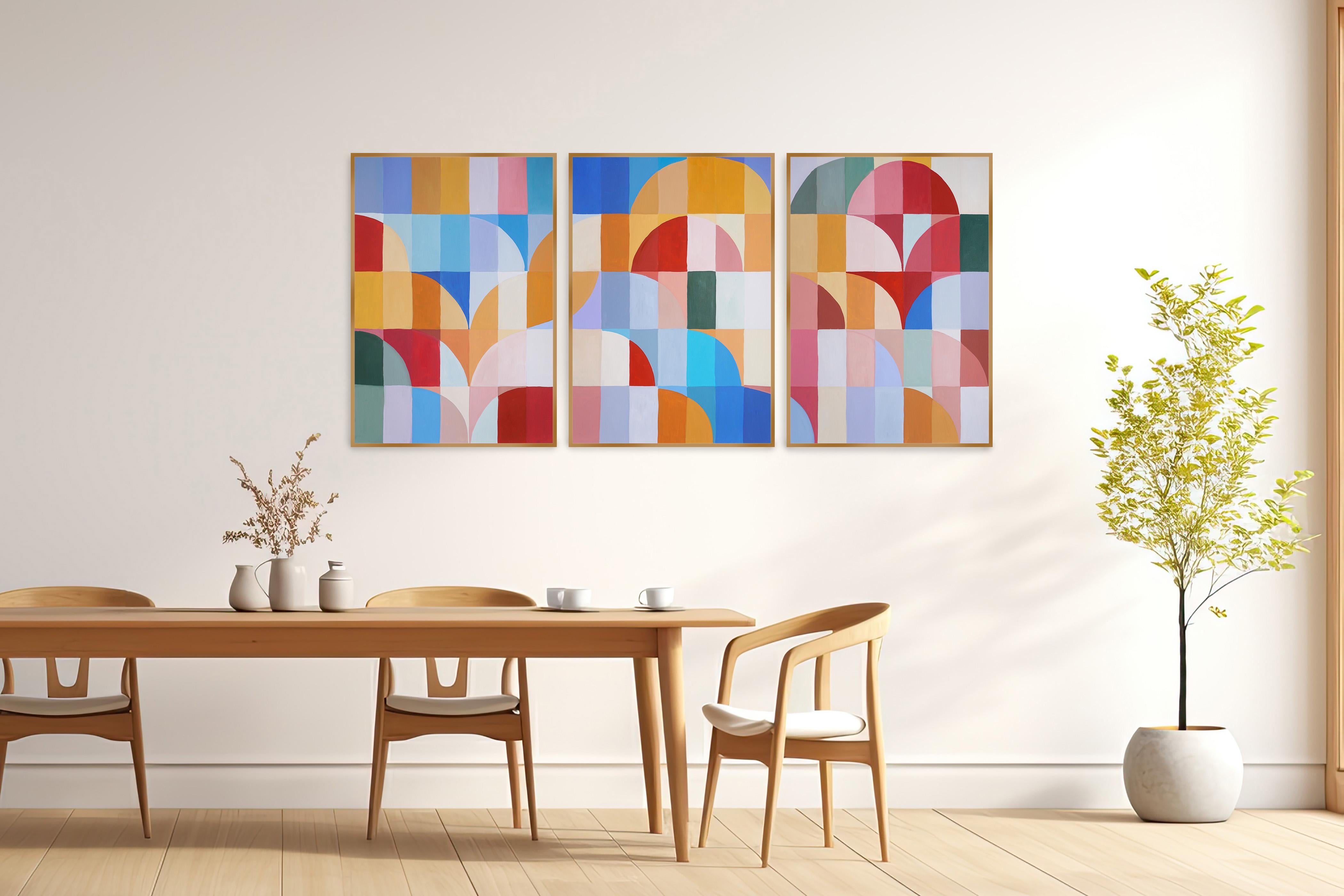 Postal de Palermo, Tríptico de mosaico Bauhaus, Geometría de tonos primarios sobre papel en venta 1