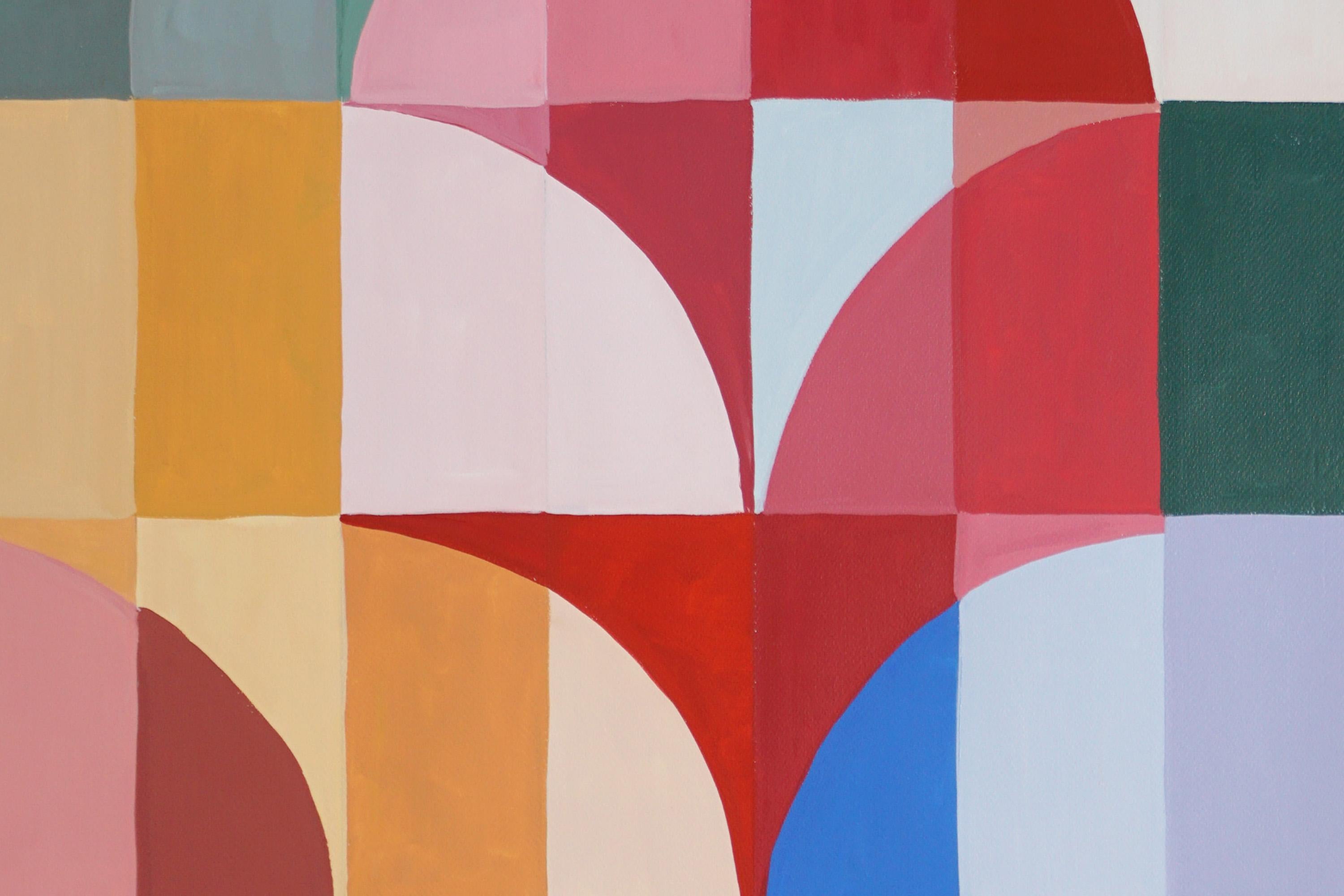 Postal de Palermo, Tríptico de mosaico Bauhaus, Geometría de tonos primarios sobre papel en venta 2