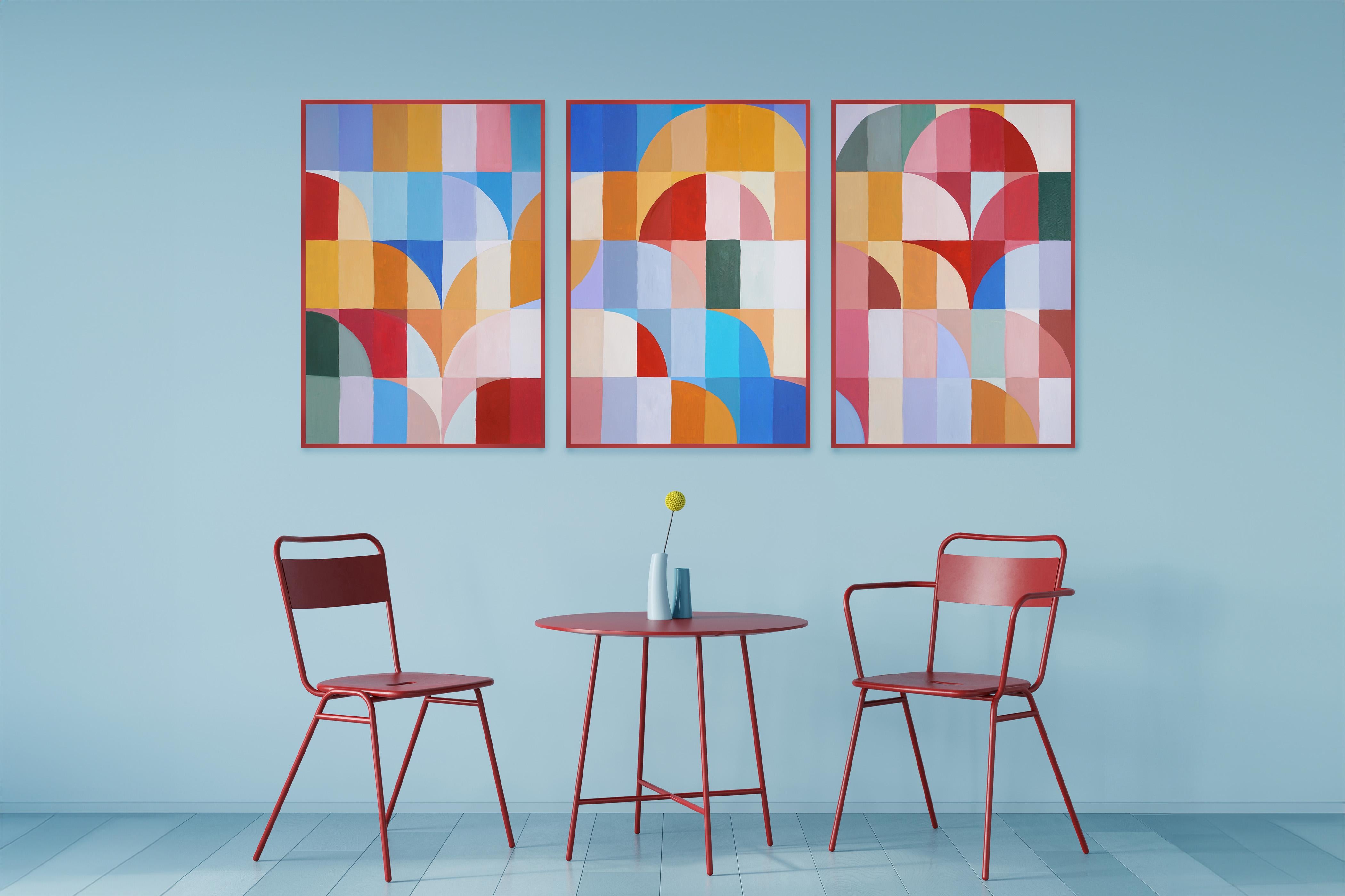 Postal de Palermo, Tríptico de mosaico Bauhaus, Geometría de tonos primarios sobre papel en venta 4