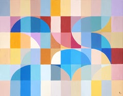 Postcard From Provence, Pastel Tones, Geometric Purple Mountains, Bauhaus