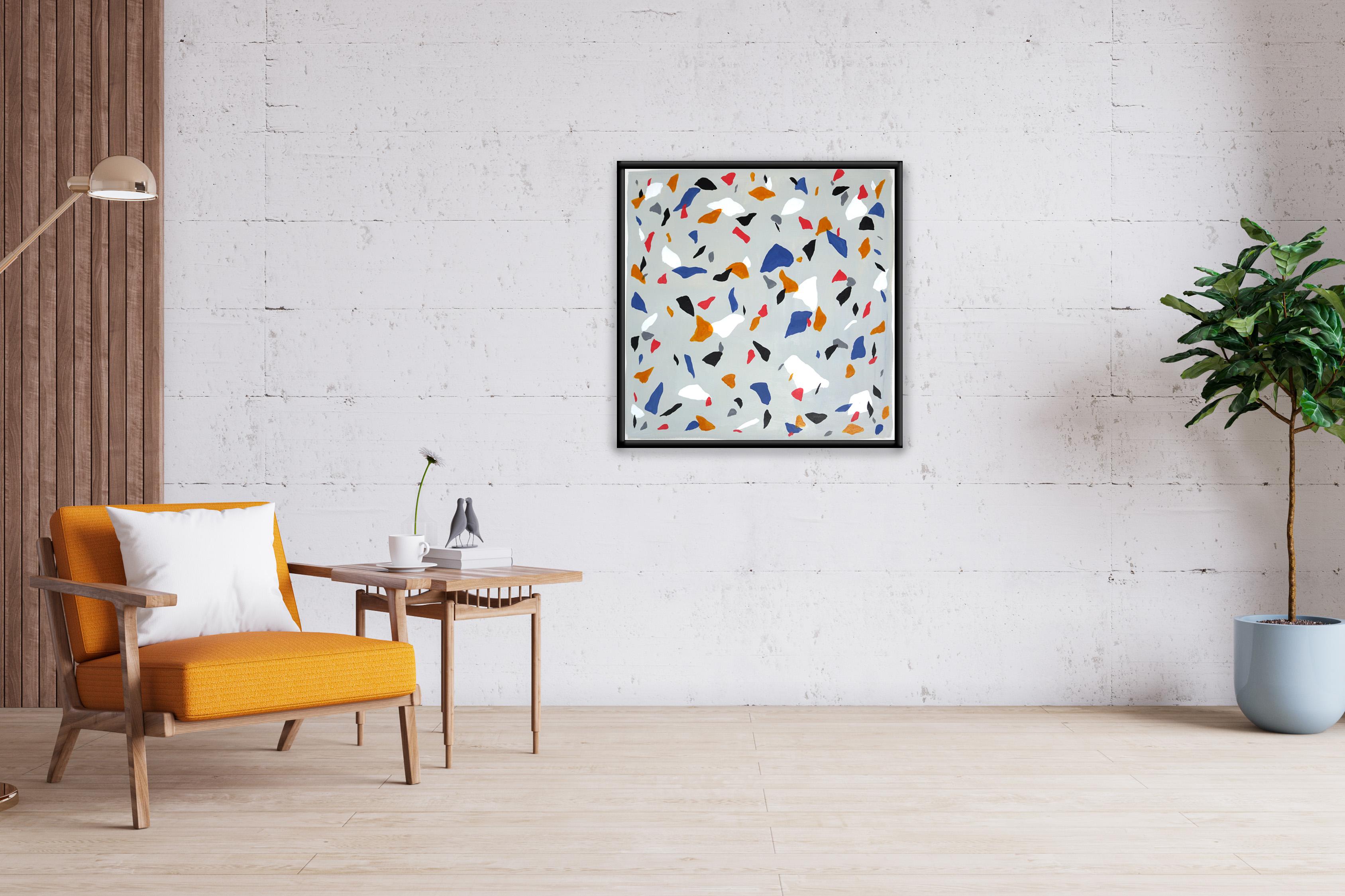 Colori primari su terrazzo grigio, pittura quadrata su carta acquerellata, minimalista in vendita 2