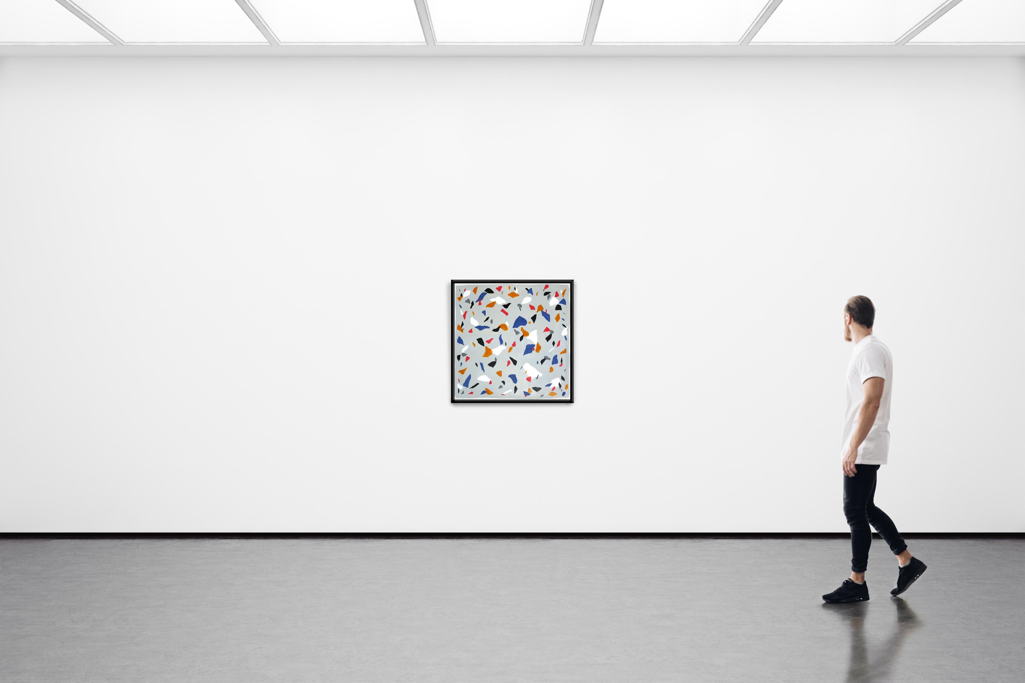 Colori primari su terrazzo grigio, pittura quadrata su carta acquerellata, minimalista in vendita 3