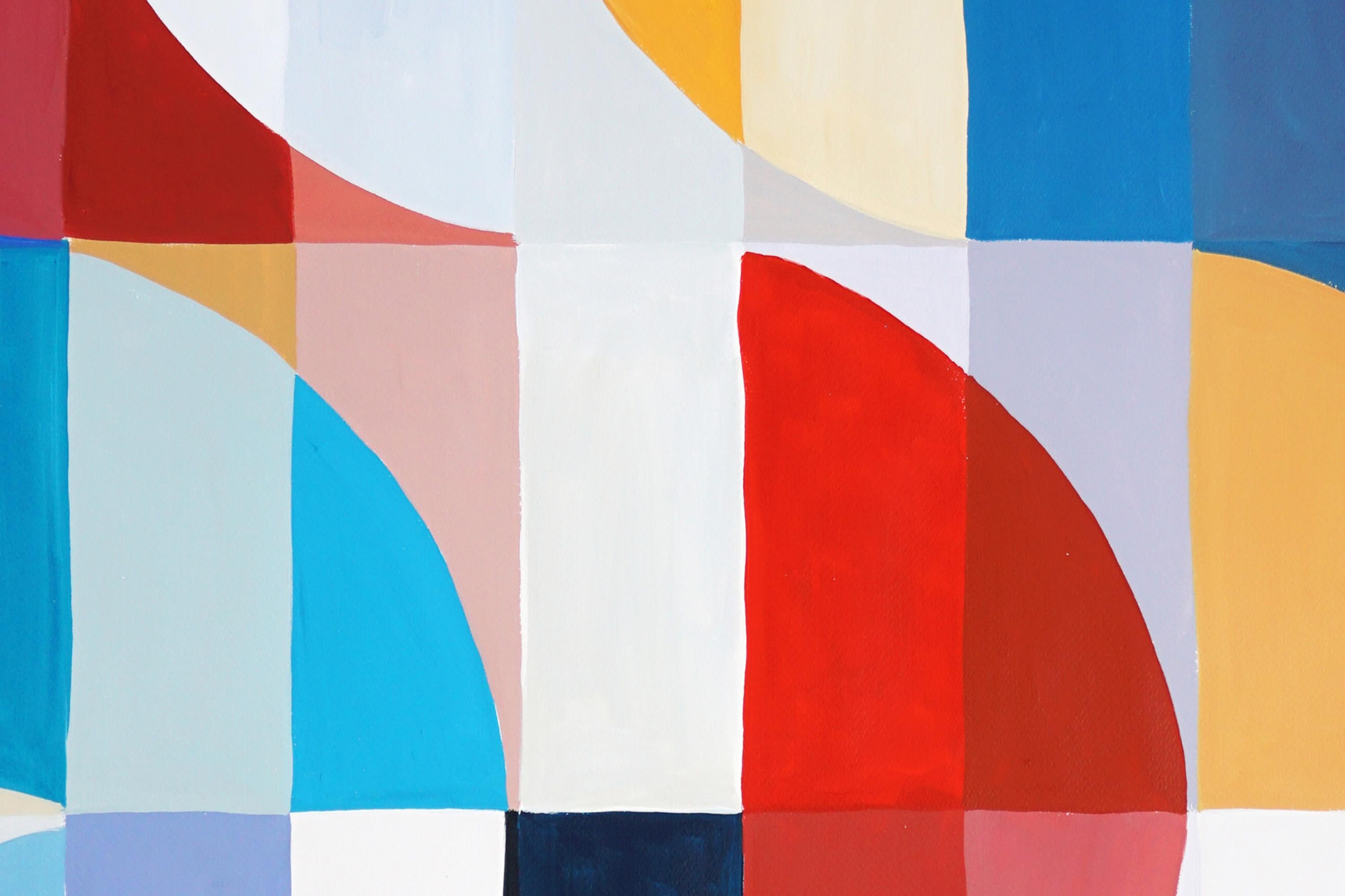 Tonos Primarios Olas Bauhaus, Mosaico Tríptico Arquitectura, Acrílico sobre Papel Trapo 5