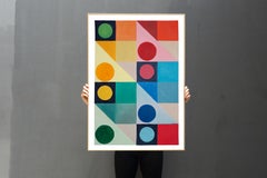 Primary Tones Geometric Rainbow, Vertical CMYK and Circles Squares, Red, Yellow