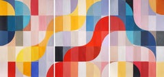 Primary Tones, Park Slopes, Yellow, Blue and Red Bauhaus Grid Large Triptych