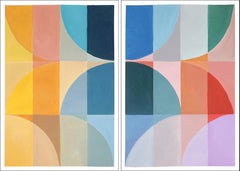 Primary Tones Umbrella Shades, Lively Tones Bauhaus Pattern Diptych, Blue, Red