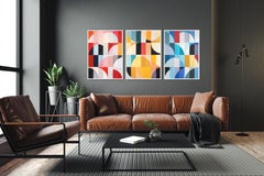 Primary Tones Umbrella Shades, Yellow, Blue and Red Bauhaus Grid Large Triptych