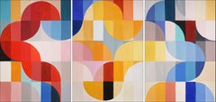 Primary Tones Umbrella Shades, Yellow, Blue and Red Bauhaus Grid Large Triptych