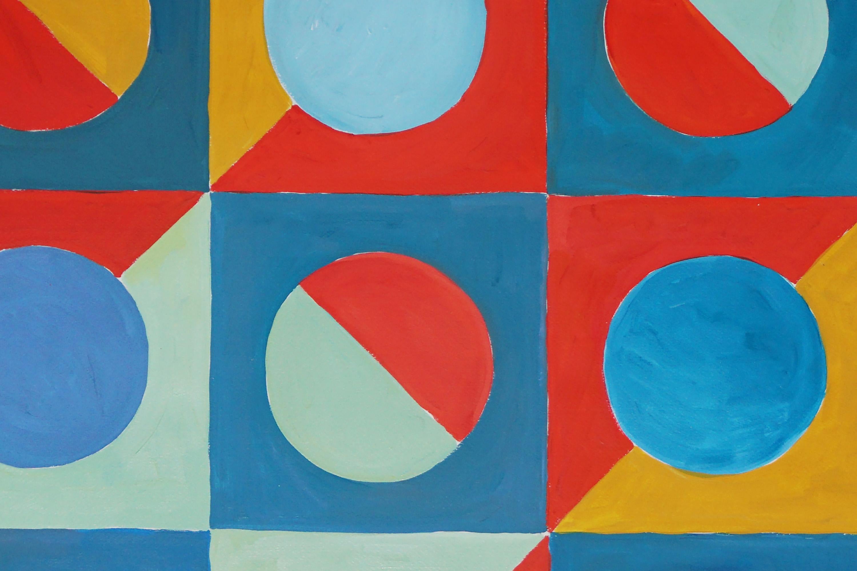 Primäre Töne,  Vivid Checkers Diptychon, Rot, Blau, Grün, Gelb Geometrische Kacheln 3
