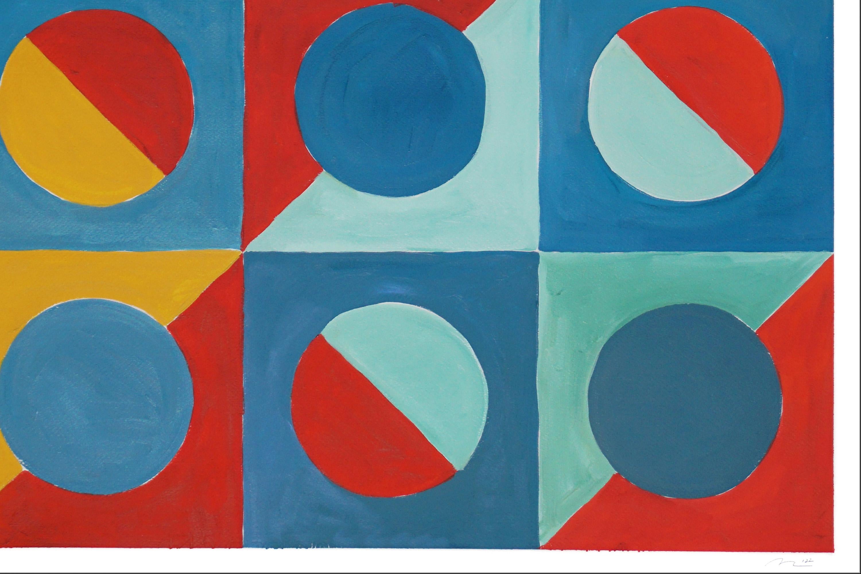 Primäre Töne,  Vivid Checkers Diptychon, Rot, Blau, Grün, Gelb Geometrische Kacheln 4