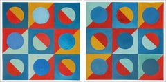 Primary Tones,  Vivid Checkers Diptych, Red, Blue, Green, Yellow Geometric Tiles