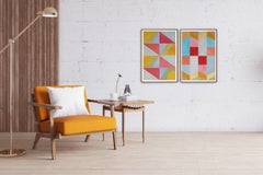 Abstract Geometric Landscape Diptych, Sun-Kissed Provence Prairie, Gold and Red