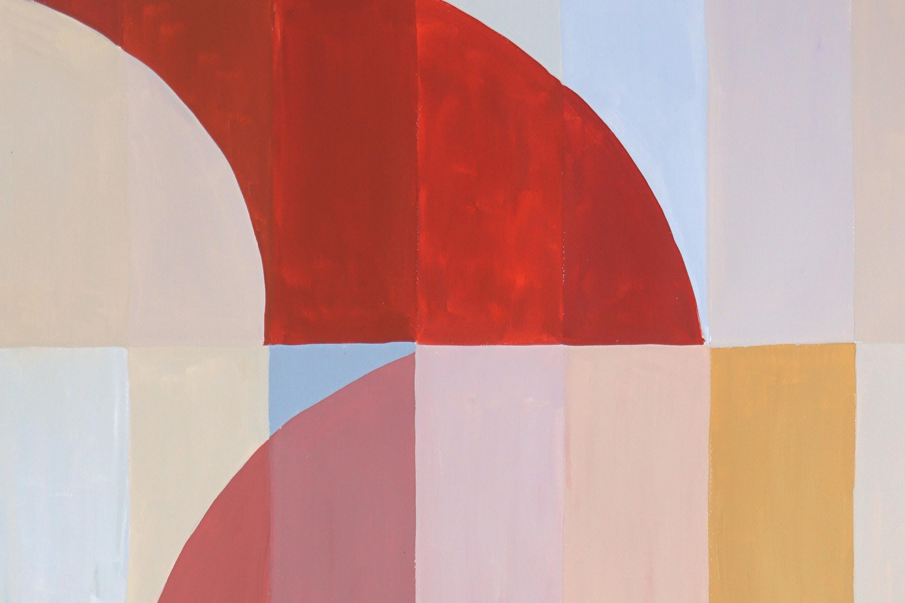 Uccello rosso di Bauhaus Origami, griglia geometrica astratta, pittura acrilica, carta, 2024 - Painting Cubismo analitico di Natalia Roman