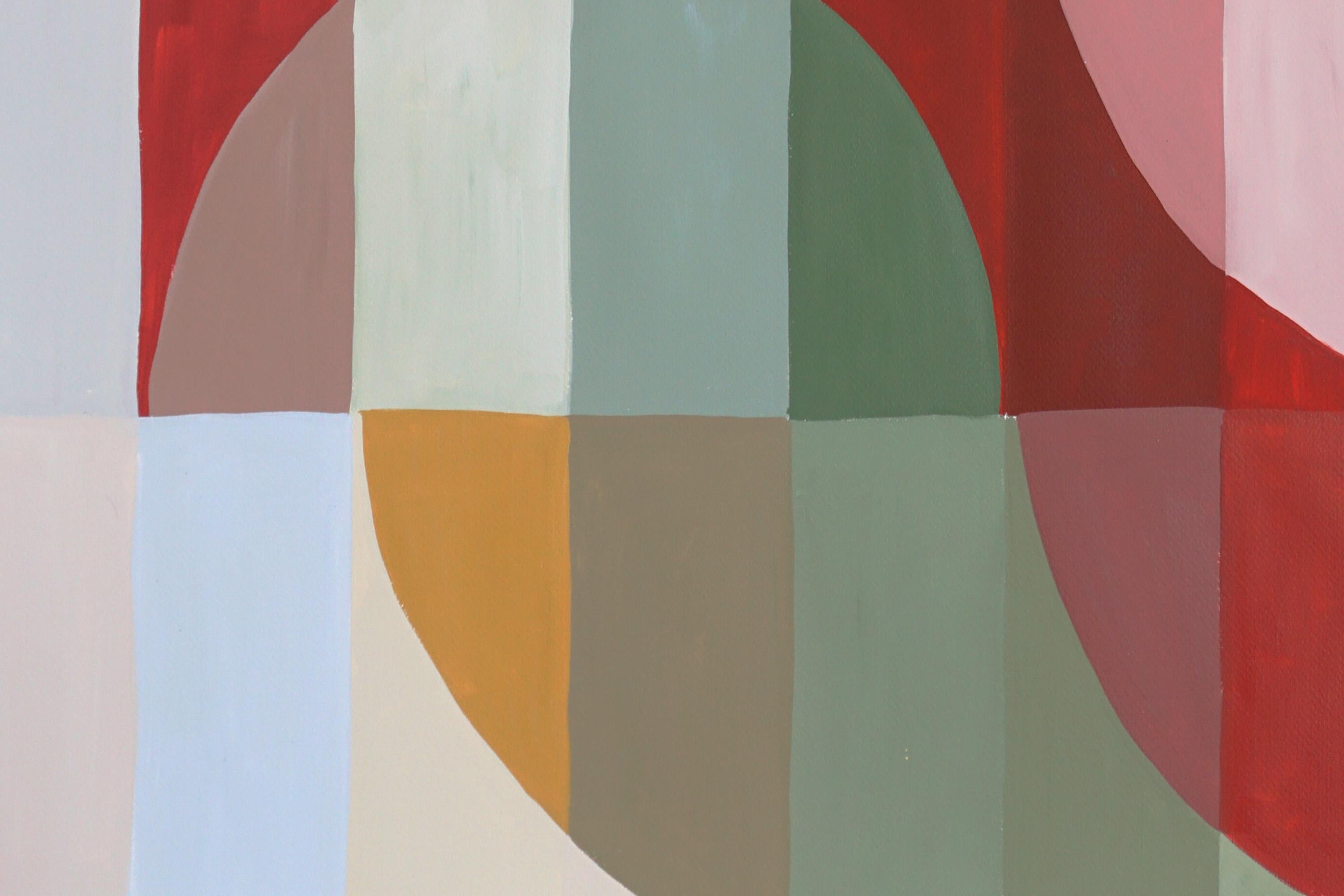 Uccello rosso di Bauhaus Origami, griglia geometrica astratta, pittura acrilica, carta, 2024 3