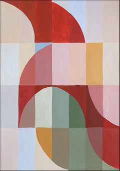 Uccello rosso di Bauhaus Origami, griglia geometrica astratta, pittura acrilica, carta, 2024