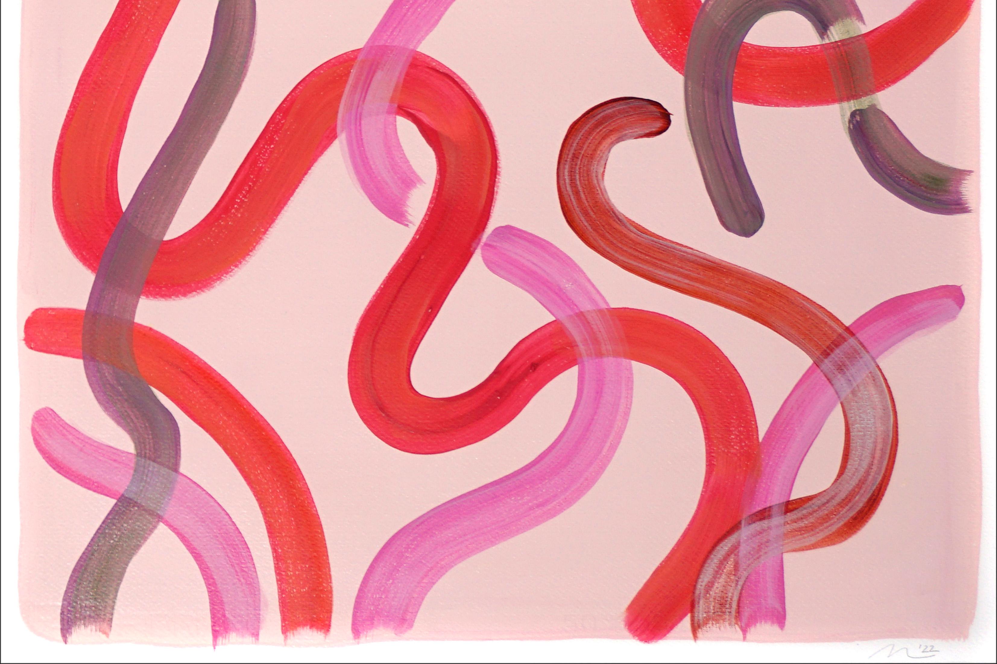 Curve di rossetto rosso, gesti di pennellate organiche, stile urbano su carta in vendita 3
